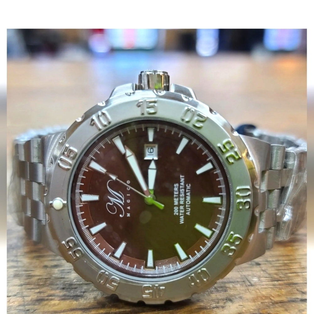 Magico 20001-44 Men's 48mm Brown Dial Diver Stainless W/ Steel Bracelet Watch